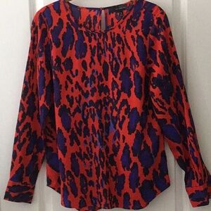 The Limited Red Blur Leopard Print Shirt Blouse Sz Tall XS